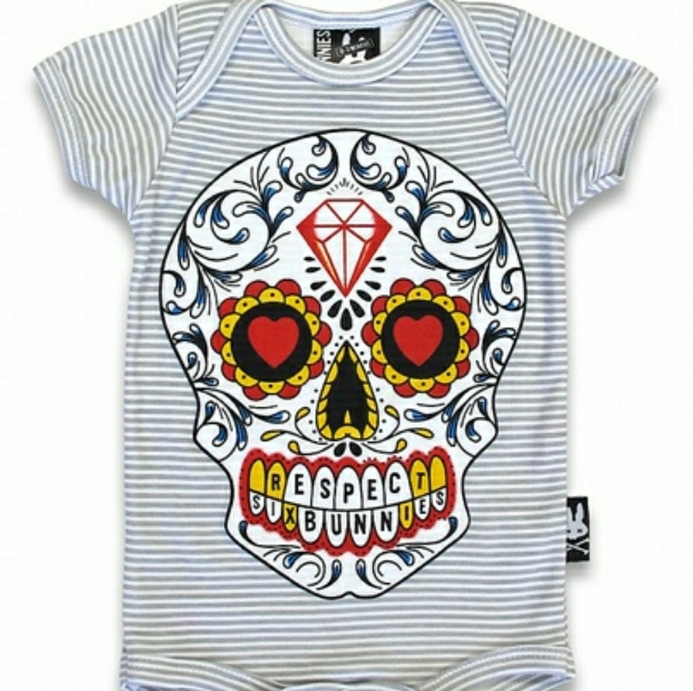Sugar Skull Striped Cotton Bodysuit Día de los Muertos